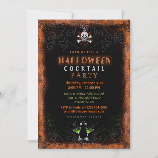 Invitation d'Halloween - Frontière avec le crâne e (Devant)