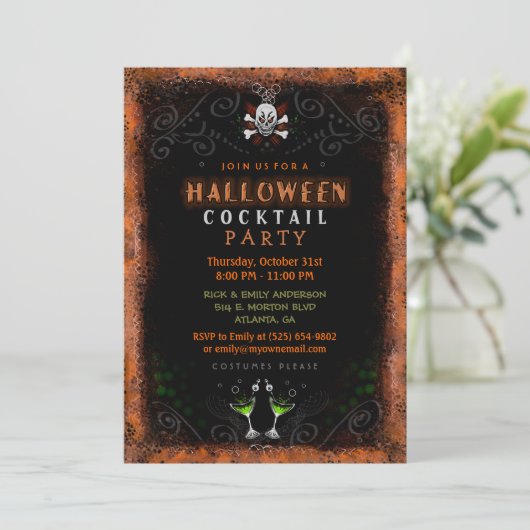 Invitation d'Halloween - Frontière avec le crâne e (Debout devant)