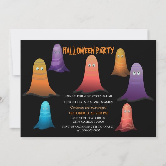 Invitation d'Halloween Ghosts colorée (Devant)