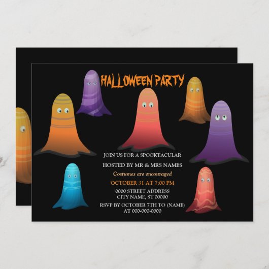 Invitation d'Halloween Ghosts colorée (Devant / Derrière)