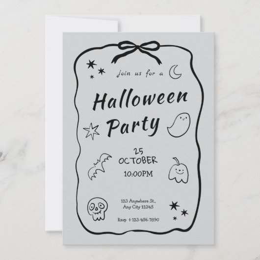 Invitation d'Halloween gris noir et clair (Devant)