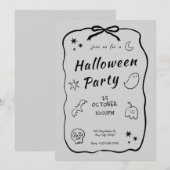 Invitation d'Halloween gris noir et clair (Devant / Derrière)