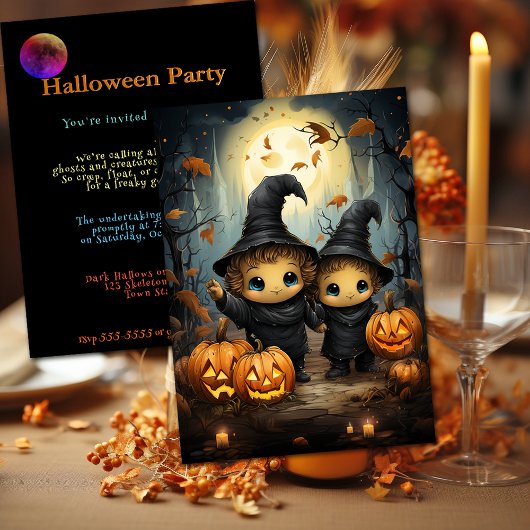 Invitation d'Halloween jeunes sorciers Citrouilles