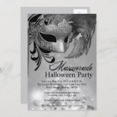 Invitation d'Halloween masquée en argent 5x7 (Devant / Derrière)
