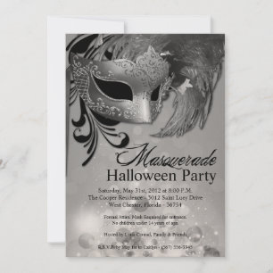 Invitation d'Halloween masquée en argent 5x7