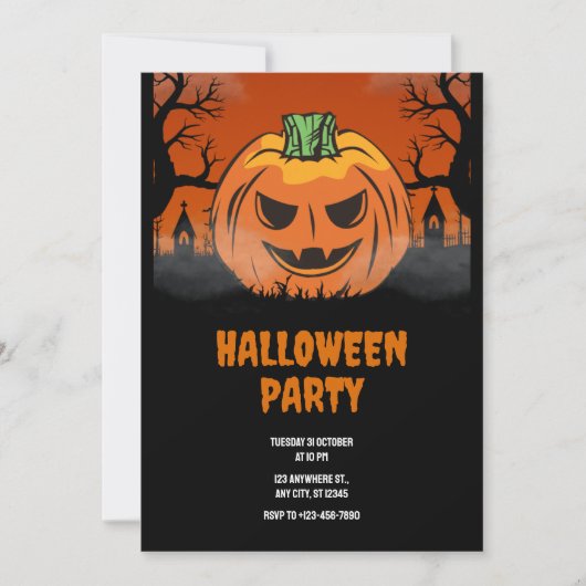 Invitation d'Halloween modifiable, fête d'Hallowee (Devant)