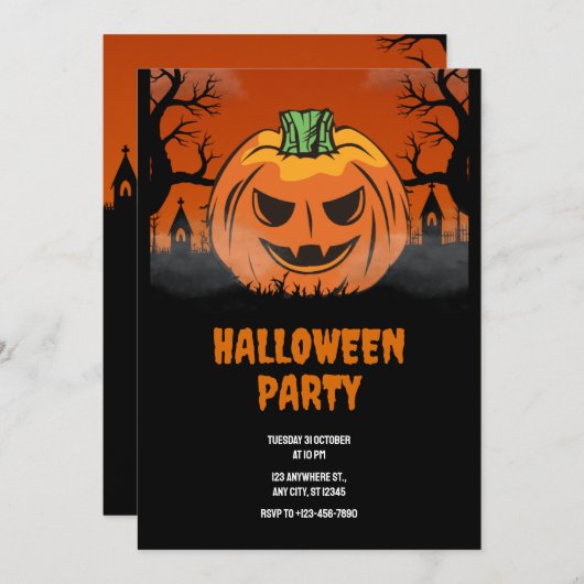 Invitation d'Halloween modifiable, fête d'Hallowee (Devant / Derrière)