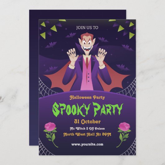 Invitation d'Halloween modifiable, fête d'Hallowee (Devant / Derrière)