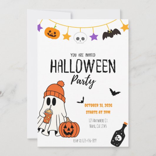 Invitation d'Halloween noir et orange (Devant)