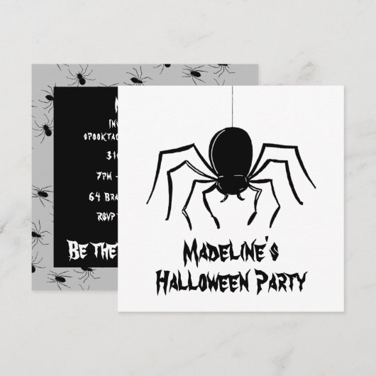 Invitation d'Halloween pour araignées Déplaisantes (Devant / Derrière)