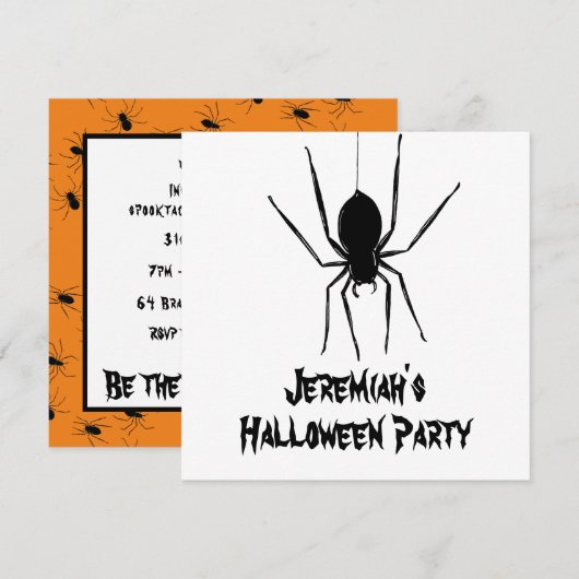 Invitation d'Halloween pour araignées Déplaisantes (Devant / Derrière)