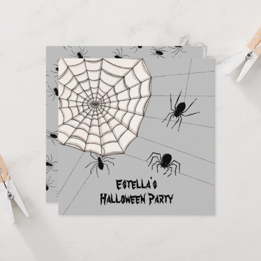 Invitation d'Halloween pour araignées Déplaisantes (Devant/Arrière en situation)
