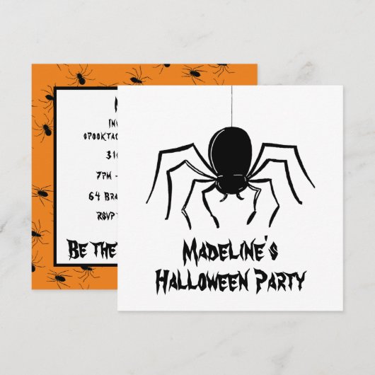 Invitation d'Halloween pour araignées Déplaisantes (Devant / Derrière)