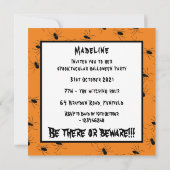 Invitation d'Halloween pour araignées Déplaisantes (Dos)