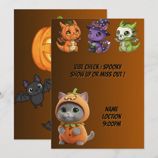 Invitation d'Halloween pour chat de citrouille ave (Devant / Derrière)