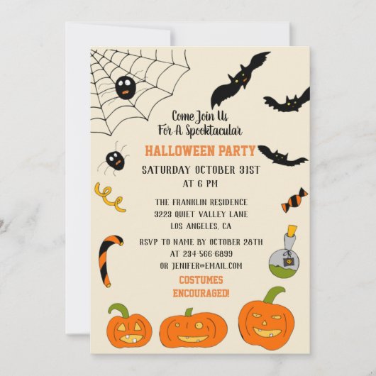 Invitation d'Halloween pour petits et grands. (Devant)