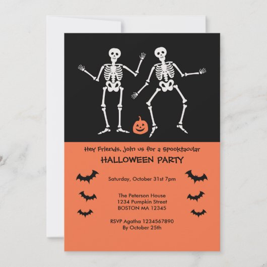Invitation d'Halloween pour squelettes (Devant)