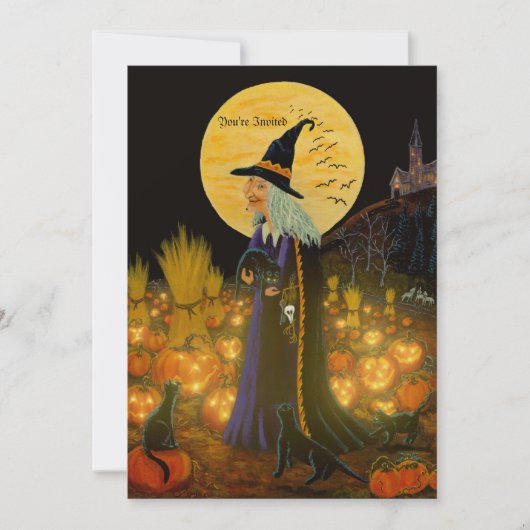 Invitation d'Halloween, sorcière dans un pa Jack-O (Devant)