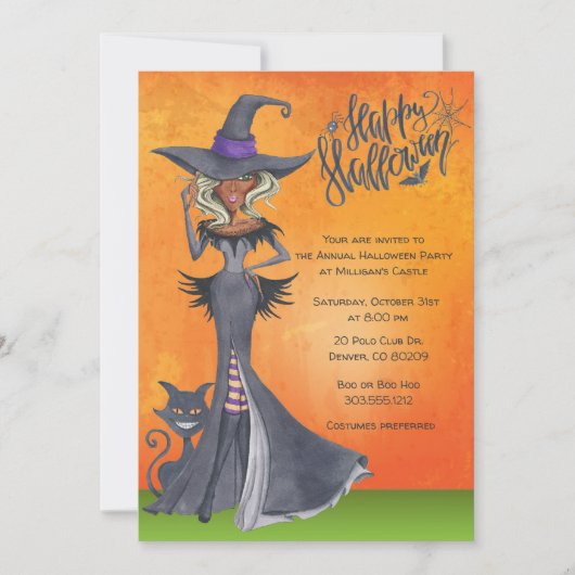 Invitation d'Halloween sorcière ethnique, soirée c (Devant)