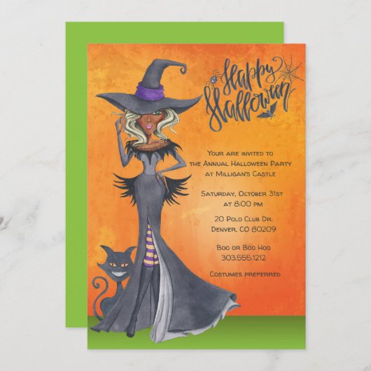 Invitation d'Halloween sorcière ethnique, soirée c (Devant / Derrière)