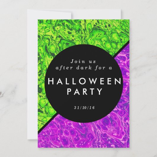 Invitation d'Halloween vert et violet (Devant)