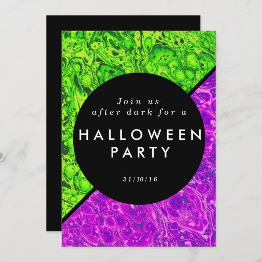 Invitation d'Halloween vert et violet (Devant / Derrière)
