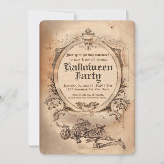 Invitation d'Halloween vintage victorien gothique (Devant)