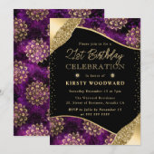 Invitation Dharma violet et or Motif 21e anniversaire (Devant / Derrière)