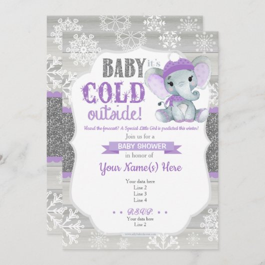 Invitation d'hiver Elephant pour une fille Douche  (Devant / Derrière)