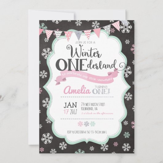 Invitation d'hiver ONE derland First Birthday (Devant)