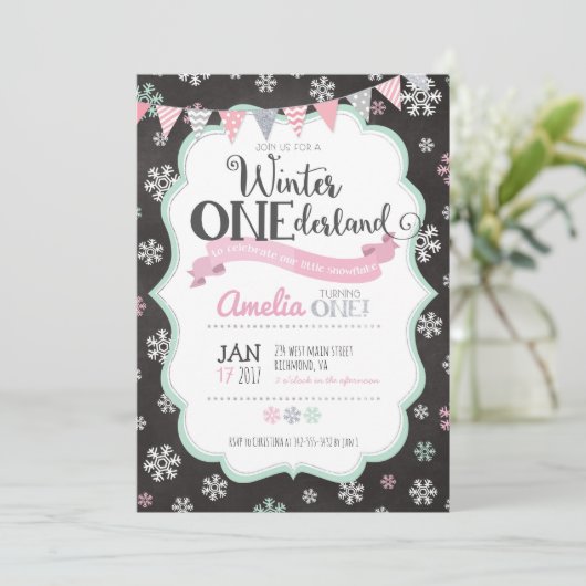 Invitation d'hiver ONE derland First Birthday (Debout devant)