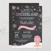 Invitation d'hiver Onederland 1er Birthday Invitat (Devant / Derrière)