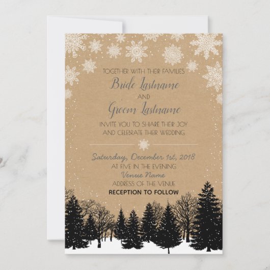 Invitation d'hiver Rustic Kraft (Devant)