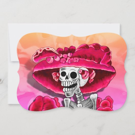 Invitation Dia de los Muertos Calavera in Red Hat (Devant)