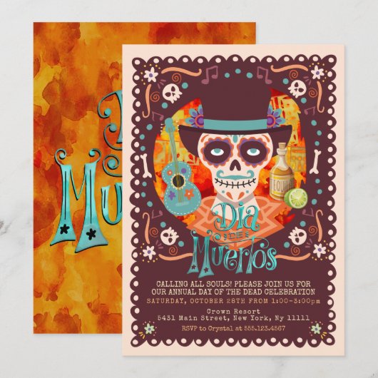 Invitation Dia de los Muertos, Crânes en Sucre (Devant / Derrière)