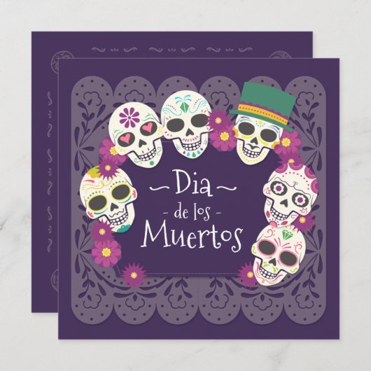 Invitation Dia de los Muertos Crânes floraux roses| Invitatio (Devant / Derrière)
