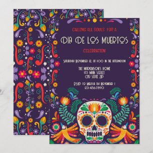 Invitation Dia De Los Muertos Fleur de Sucre Crâne Art