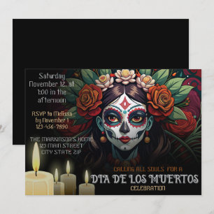 Invitation Dia De Los Muertos La Catrina Art Floral