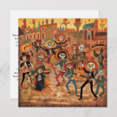 Invitation Dia de los Muertos, "Skeleton Fiesta Parade" (Devant / Derrière)