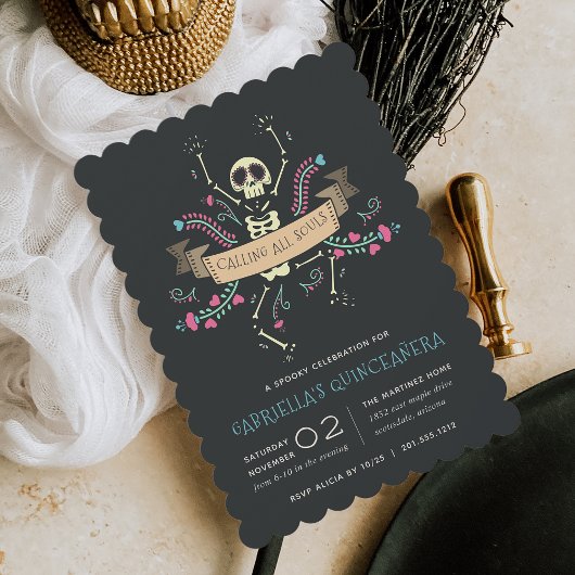 Invitation Día de los Muertos Thème Quinceanera