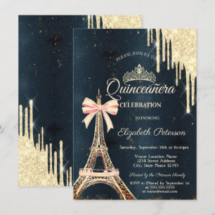 Invitation Diadème à arceaux de la Tour Eiffel, gouttes Quinc