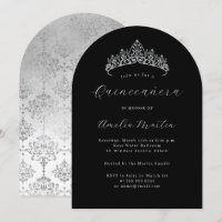 Diadème argent noir élégant arqué Quinceanera