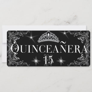 Invitation Diadème argent noir régale Quinceanera