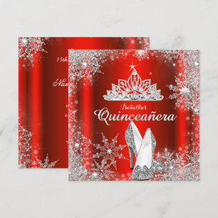 Invitation Diadème Argent Quinceanera Rouge Royal 15ème Anniv