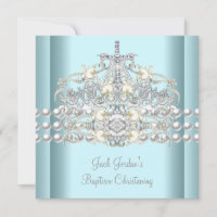 Diadème Bleu de Baptême Argent Perle Blanche Diama