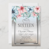 Invitation Diadème, cadre argent paillettes bokeh floral doux (Devant)