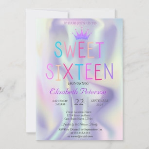 Invitation Diadème chic pailleté couleur holographique Sweet 
