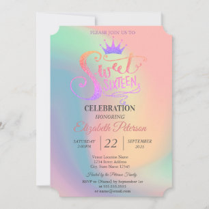 Invitation Diadème chic pailleté holographique pour une fête 