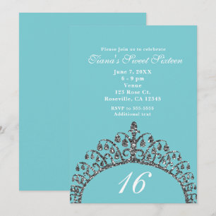 Invitation Diadème Couronne Paillettes Faux Argent Douce Fête