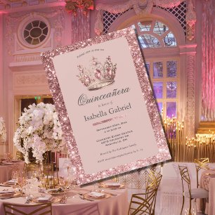 Invitation Diadème Couronne Paillettes Rose Blush Élégant Qui